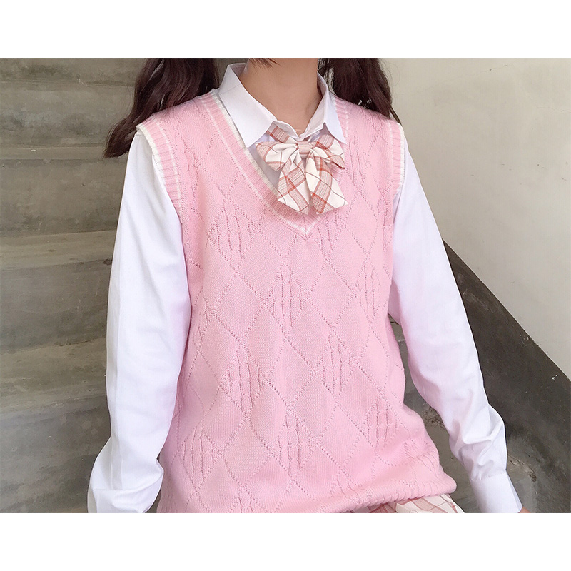 Women' Vests Super Cute Girls Sweet Pink British School Uniform V-Neck Vest Coat Japanese JK Sleeveless Sweater Cotton Tops College Style
Women' Vests Super Cute Girls Sweet Pink British School Uniform V-Neck Vest Coat Japanese JK Sleeveless Sweater Cotton Tops College Style
