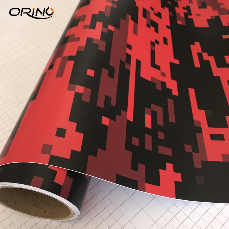 Black Red Digital Camouflage Car Vinyl Wrap Film Roll Pixel Car Sticker Foil Sheet For Vehicle Wrapping Covering Air Bubble Free