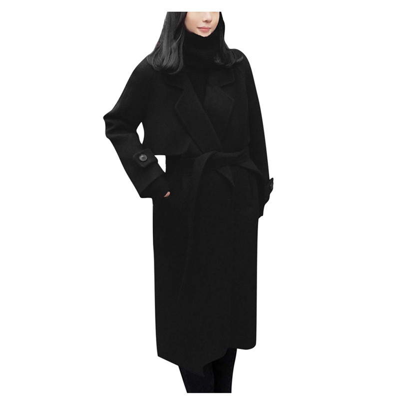 Fashion Wool Blend Female Autumn And Winter Coat Women Long-sleeved Casual Medium Long Slim Overcoat #4n20