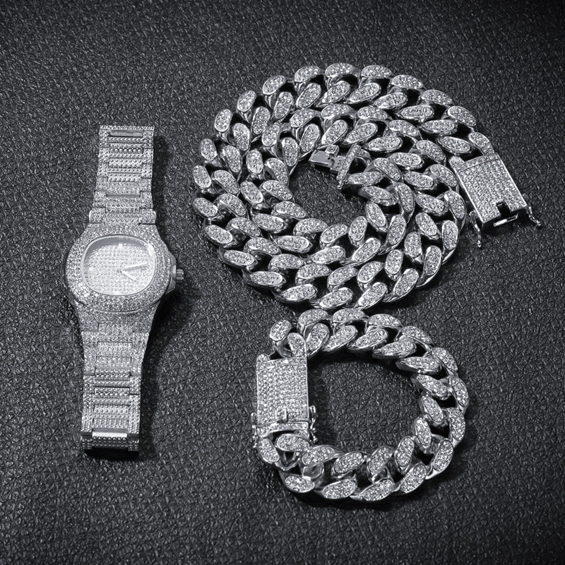 Men Iced Out Diamond Cuban Link Chain Rose Gold Silver Watch Necklace Bracelet Set Hip Hop Bling Chains Jewelry
Men Iced Out Diamond Cuban Link Chain Rose Gold Silver Watch Necklace Bracelet Set Hip Hop Bling Chains Jewelry