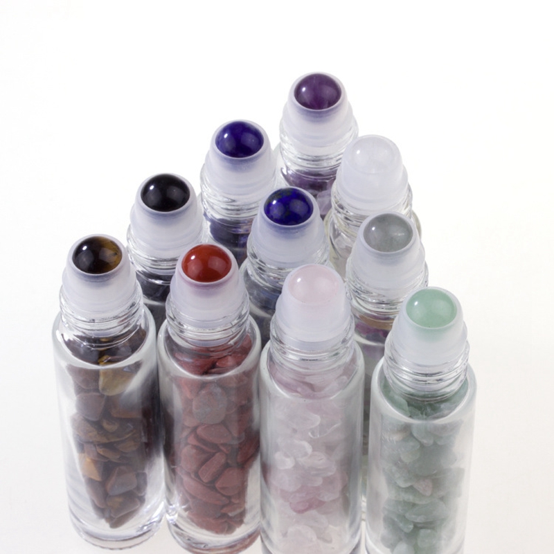 10ml Natural Semiprecious Stones Essential Oil Gemstone Roller Ball Empty Bottles Clear Glass Healing Crystal Roller Ball Bamboo C9534511