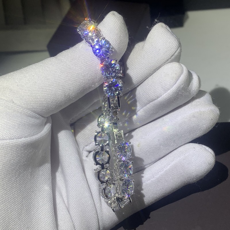Hip Hop Vintage Sterg Sier Bracelet for Women, 8MM White Topaz CZ Dia Gemstones Wedding Bridal Party Jewelry Gift