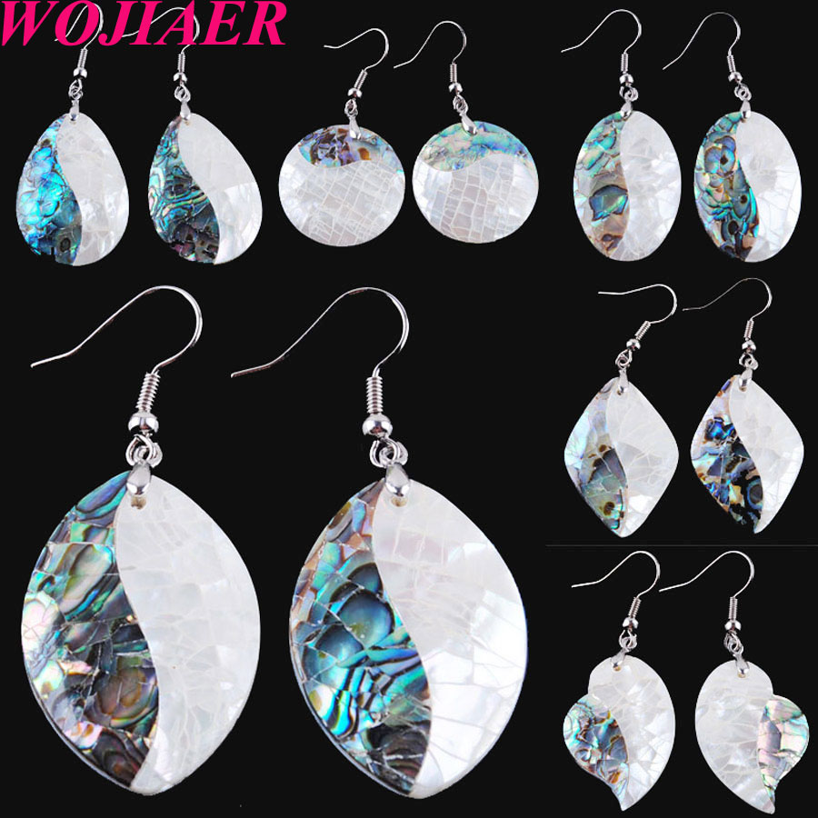 WOJIAER Vintage Double Color Oval Dangle Earrings Set For Women Girl Natural Abalone Shell Beads Drop Ear Jewelry BV905