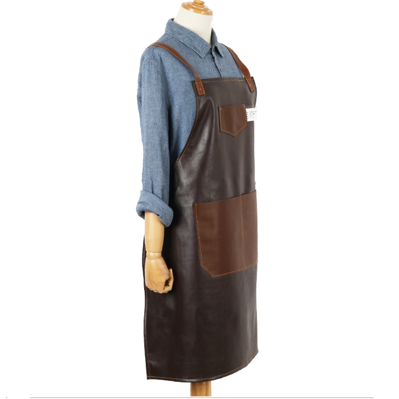2019 Fashion adjustable PU Leather Strap Apron for Women men BBQ Senior Cafe Work Apron cooking barber Kitchen Custom print