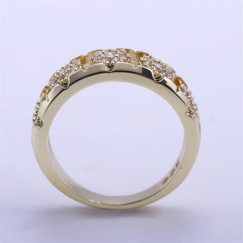 Hot Sell Fashion Jewelry Wedding Band Ring 925 Sterling Silver&Gold Fill Pave White Sapphire CZ Diamond Popular Women Bridal Ring Gift