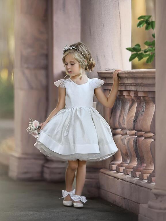 2020 Cute Short Flower Girl Dresses Satin Tulle Cheap A Line First Communion Dress Jewel Neck Custom Made Prom Gowns Party Wear