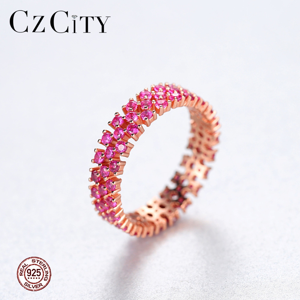 CZCITY Genuine 925 Sterling Silver Rings for Women Engagement Wedding Fine Jewelry Round Topaz Gemstone Anillos SR0299 V191220