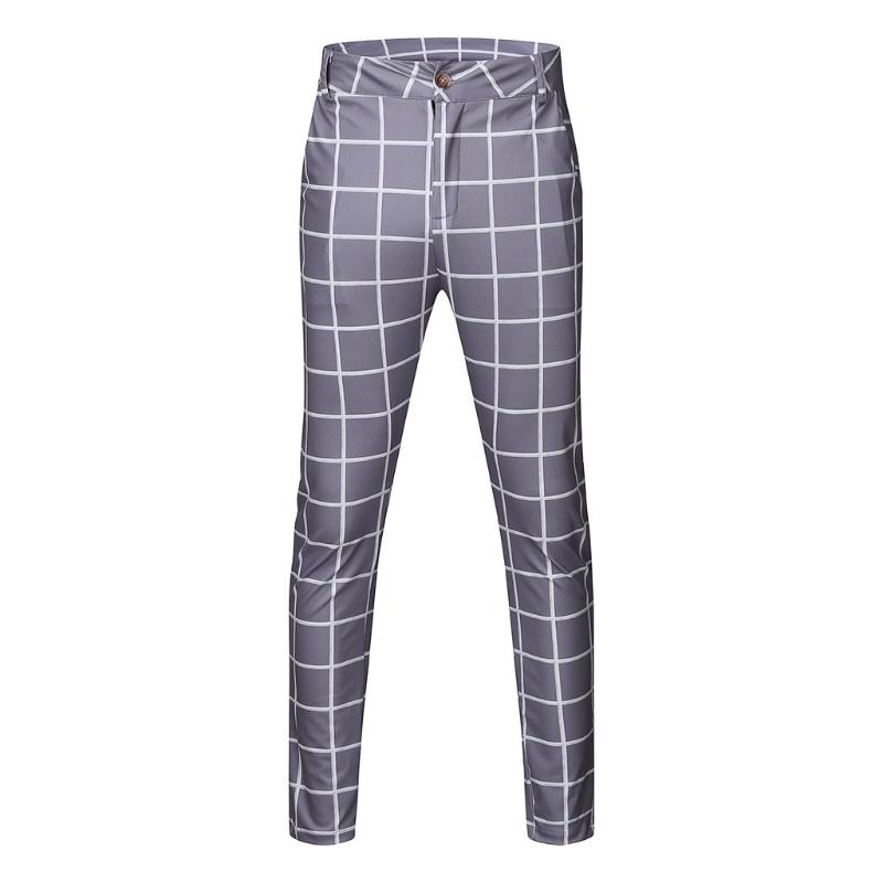 KANCOOLD Smart Casual Pants Fashion Cotton Midweight men's pants Casual Business Slim Fit Plaid Print Zipper Long Trousers