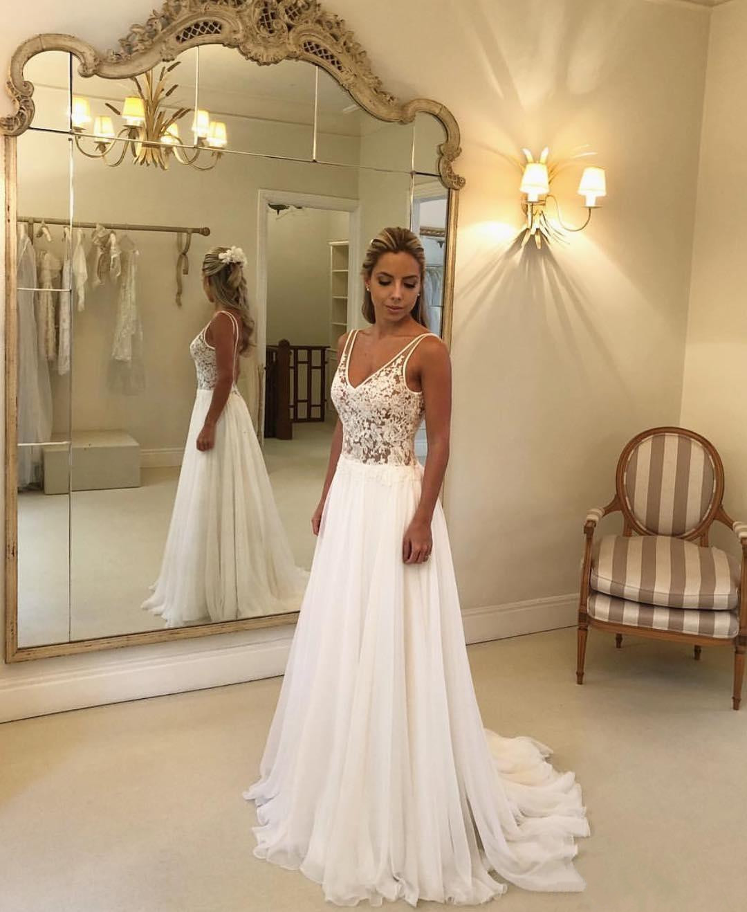 cheap beach wedding dresses lace appliqued v neck a line sexy backless boho wedding dress sweep train bohemian garden bridal gowns