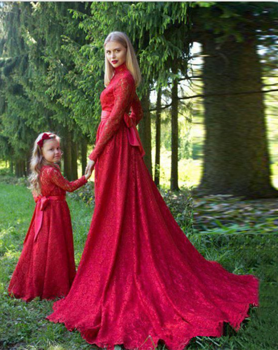 Lace Red A Line Mother and Daughter Dresses with Bow High Collar Long Sweep Flower Girls' Dress Princess Party Birthday Gowns, Chocolate
Lace Red A Line Mother and Daughter Dresses with Bow High Collar Long Sweep Flower Girls' Dress Princess Party Birthday Gowns, Chocolate
