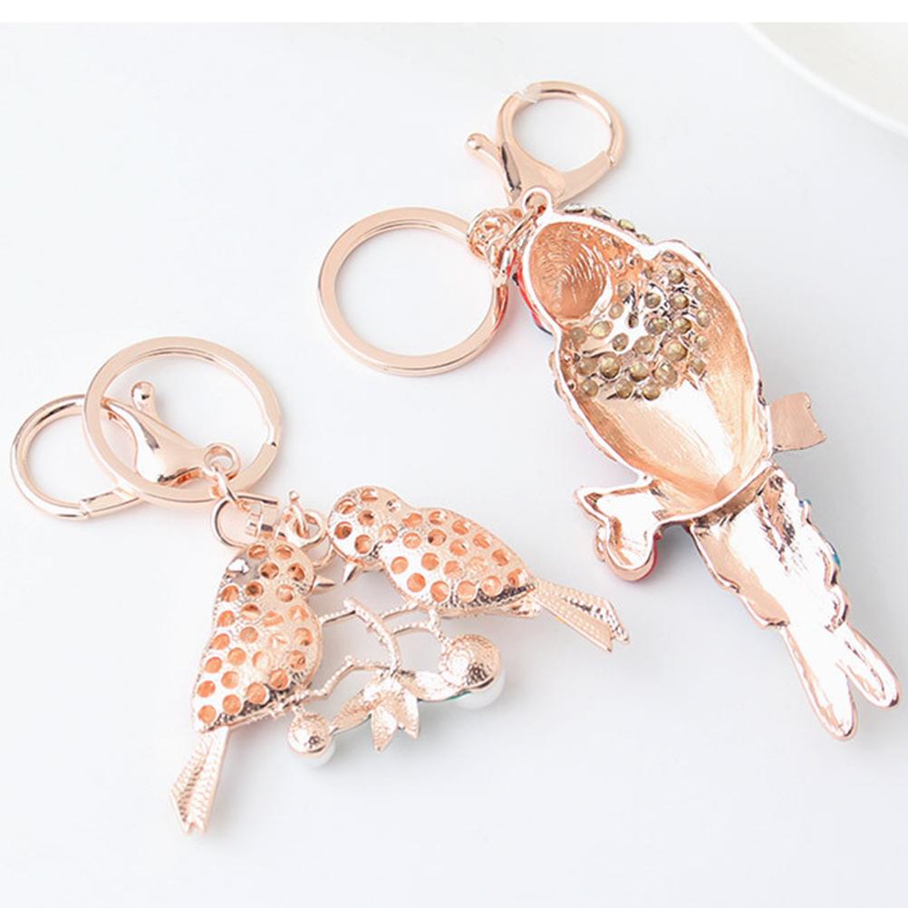 10Pcs/lot Keychain Creative Fashion Rhinestone Bird And Parrot Crystal Pendant Keyring Chain Key Ring Holder For Cars Backpack Handbag