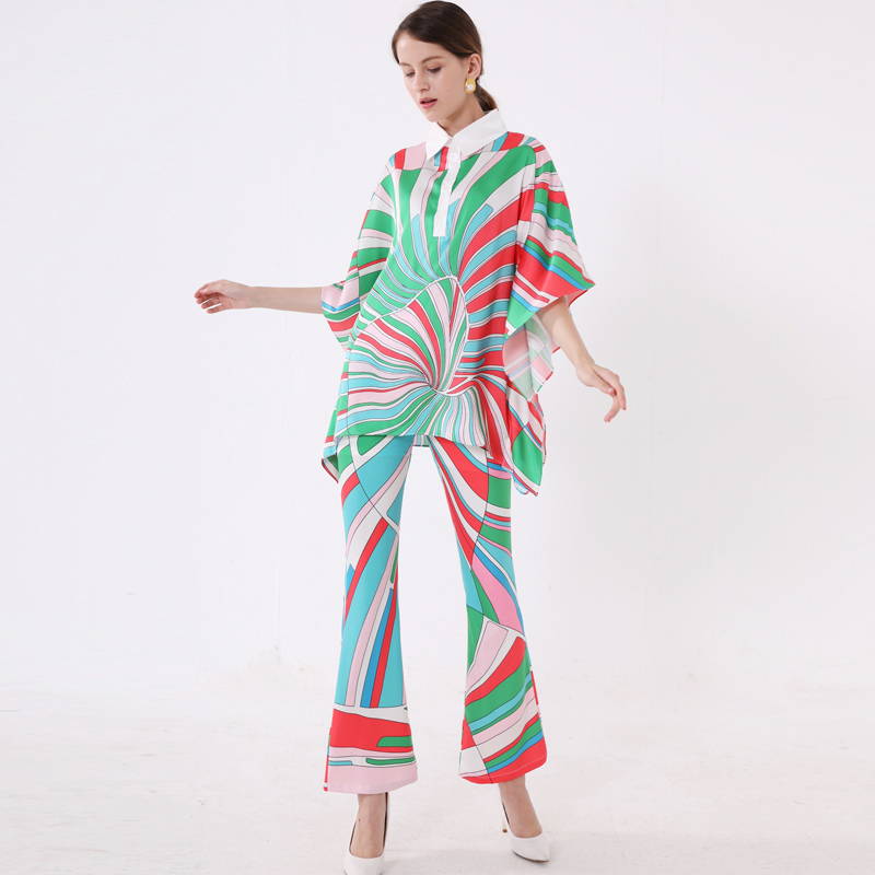 2019 Women's Runway Twinsets Turn Down Collar Short Sleeves Rainbow Printed Loose Shirts with Ankle Pants Casual Two Piece Pants Sets, White
2019 Women's Runway Twinsets Turn Down Collar Short Sleeves Rainbow Printed Loose Shirts with Ankle Pants Casual Two Piece Pants Sets, White