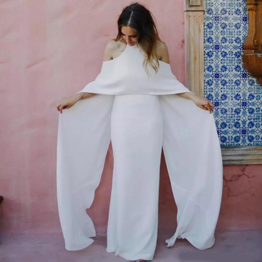 Sexy White Chiffon Mermaid Wedding Dresses With Wrap 2020 Two Pieces Plus Size BOho Beach Bridal Party Gowns For Arabic Vestidos De Novia