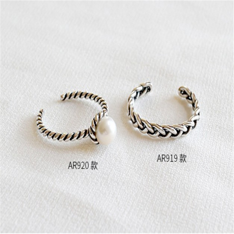 925 Sterling Silver Braided Open Ring Retro Adjustable Twisted Pearl Ring Valentine's Day Gift Jewelry For Women Anillos 2 Designs
