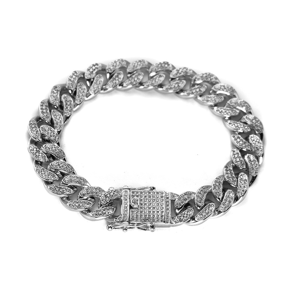 12mm TopBling Cuban Link Chain Bracelet Men's Hip Hop Jewelry Copper Real Gold Plated Full Cubic Zirconia