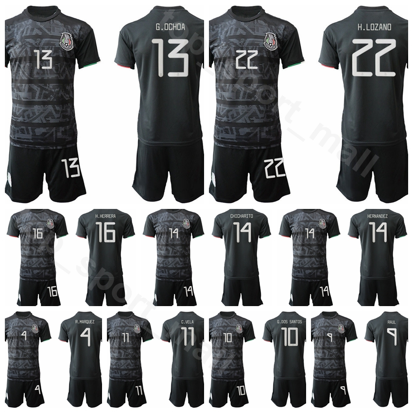 Mexico 2019 2020 Men Soccer 18 Andres Guardado Jersey Set 10 Giovani Dos Santos 22 Hirving Lozano Home Black Football Shirt Kits Uniform
Mexico 2019 2020 Men Soccer 18 Andres Guardado Jersey Set 10 Giovani Dos Santos 22 Hirving Lozano Home Black Football Shirt Kits Uniform