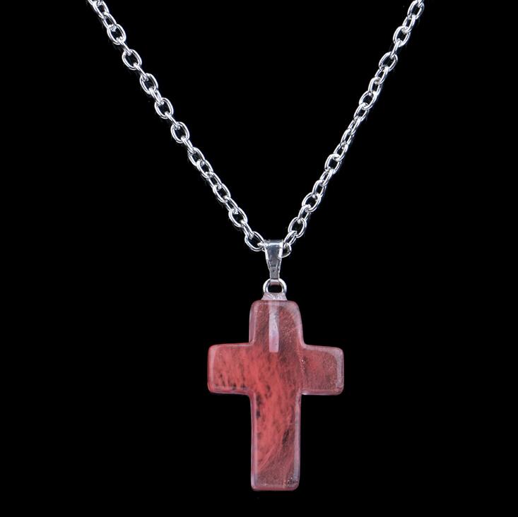 Fashion cross shape stone pendant turquoise crystal necklace DJN15 mix order Pendant Necklaces jewelry