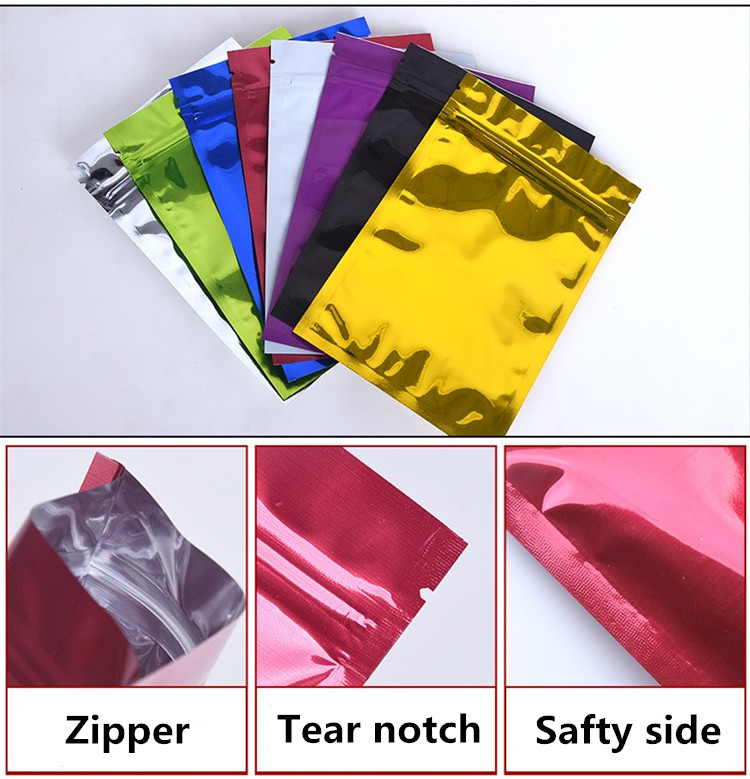 300pcs Flat Bottom Glossy Aluminum Foil Zip Lock Packaging Bag Resealable Coffee Snack Powder Beans Cereals Corn Heat Sealing Trial Gift Pouches