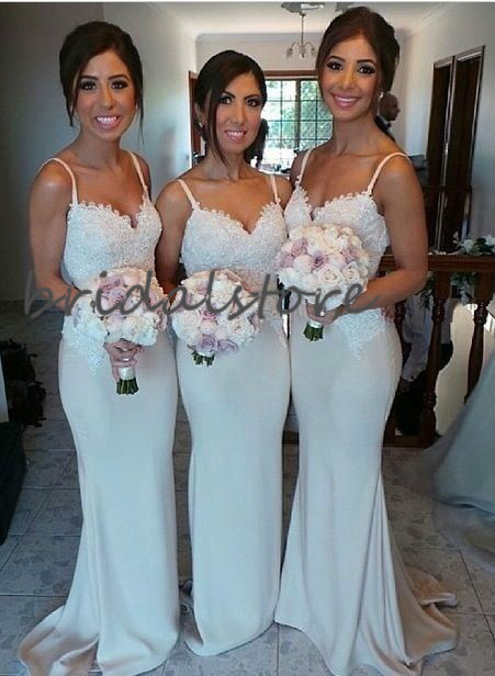 Sexy Mermaid Bridesmaid Dresses Spaghetti Straps Floor Length Country Garden Wedding Guest Gowns 2020 Cheap Appliques Maid Of Honor Skirts