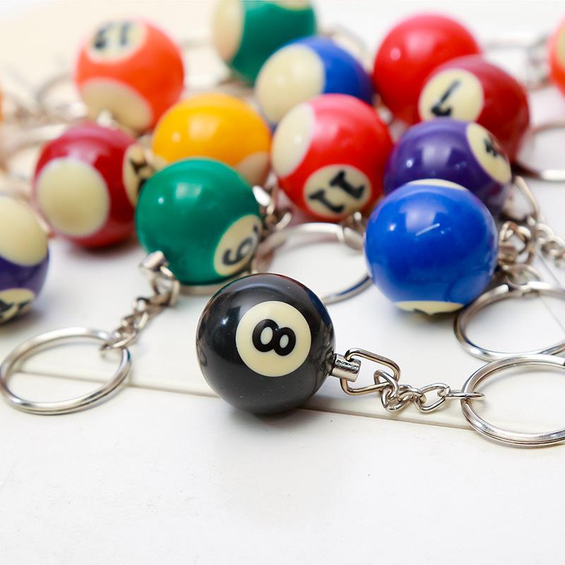 16pcs/Set/lot Mini Billiards Shaped Keyring Assorted Colorful Billiards Pool Small Ball Keychains Creative Hanging Decorations