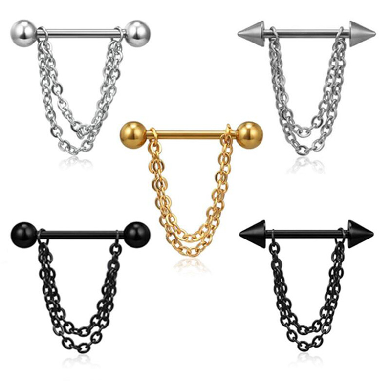 Surgical Steel Nipple Rings Chain Dangle Nipple Barbells Body Piercing Jewellery For Salon And Piercing Supplies