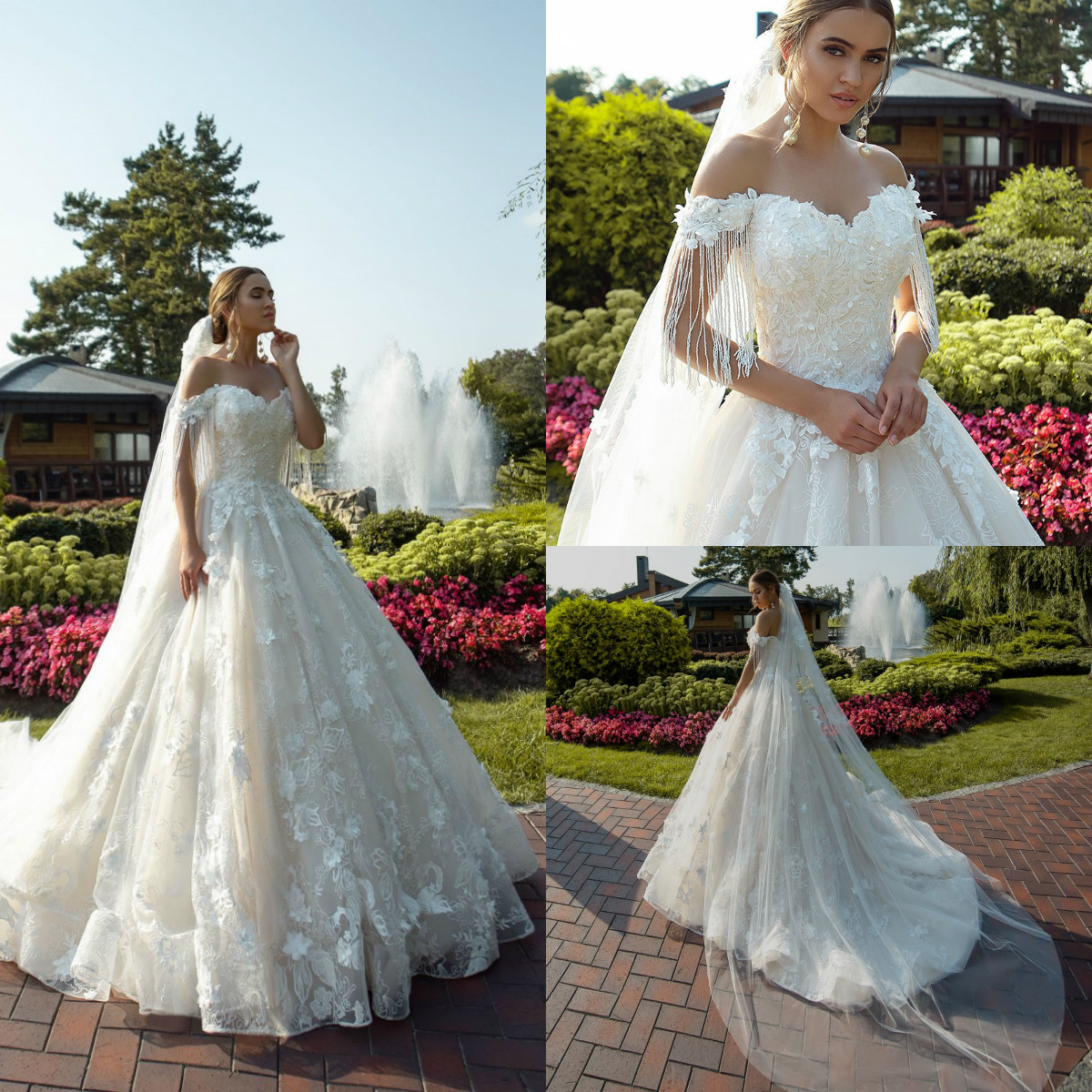Robes De Mariée 2020 Tassel Wedding Dresses Lace 3D Floral Appliques Off The Shoulder Bridal Gowns Sweep Train A Line Country Wedding Dress