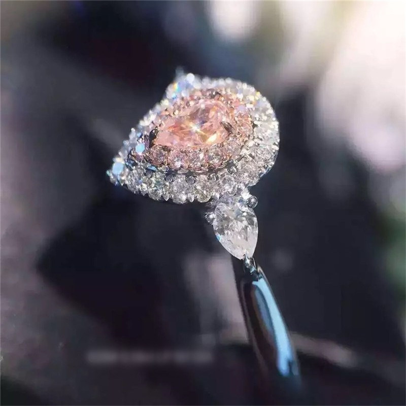 Jewelry 925 Silver Rings For Women Fashion Pink Water Drop Simple Jewelry Engagement Bride Wedding Gift Ring Anillo CC585