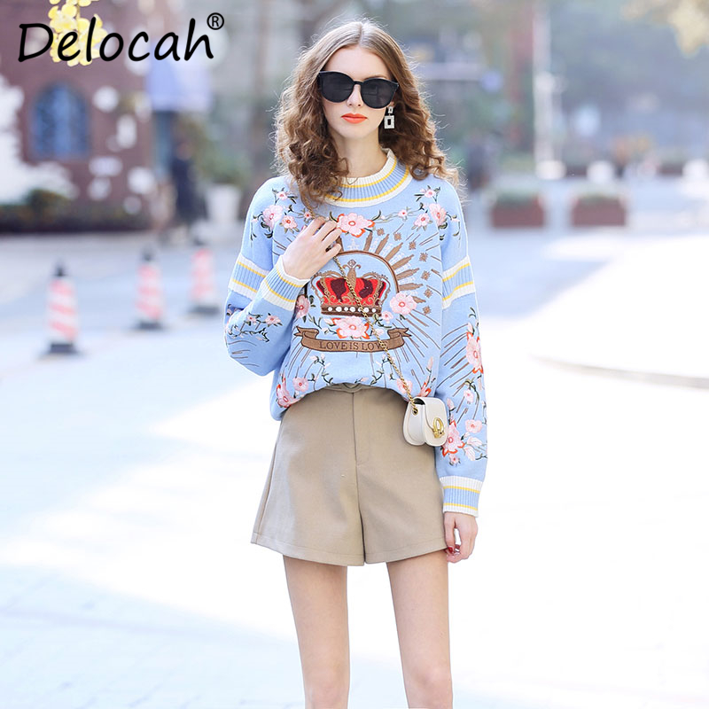 Delocah 2020 Spring Summer Women Sweaters Runway Fashion Designer Long Sleeve Gorgeous Embroidery Loose Hedging Warm Sweaters, Multi 
Delocah 2020 Spring Summer Women Sweaters Runway Fashion Designer Long Sleeve Gorgeous Embroidery Loose Hedging Warm Sweaters, Multi