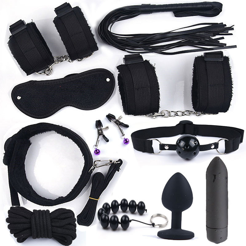11 Pcs Sex Toys for Woman Adult Games Handcuffs Whip Mouth Gag Rope Silicone Butt Plug Bdsm Bondage Set Bead Anal Plug Vibrators Y200422