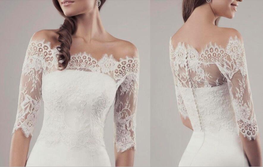 New Sexy White Ivory Women Wedding Bolero Jacket Off Shoulder Half Sleeve Custom Made Bridal Wrap Shawl Jackets