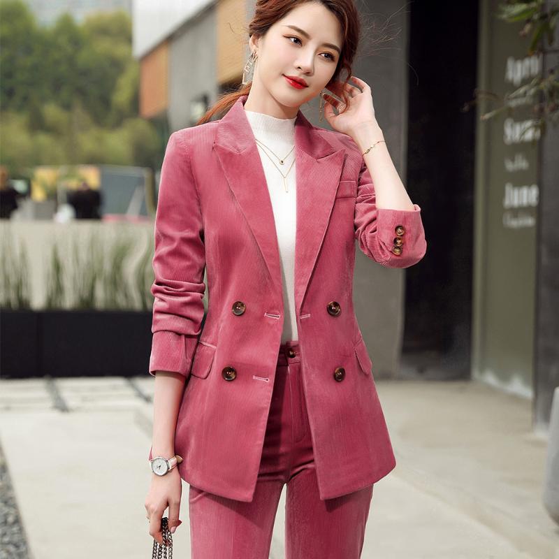 Fashion fall autumn winter new pants suit women 2 piece set casual 2020 green black pink double breasted blazer and full pant, Black pant suit
Fashion fall autumn winter new pants suit women 2 piece set casual 2020 green black pink double breasted blazer and full pant, Black pant suit