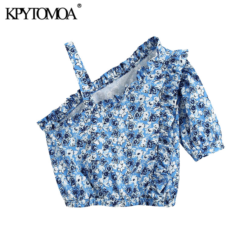KPYTOMOA Women 2020 Fashion Floral Print Ruffled Cropped Blouses Vintage Asymmetric Neck Short Sleeve Female Shirts Chic Tops, As picture
KPYTOMOA Women 2020 Fashion Floral Print Ruffled Cropped Blouses Vintage Asymmetric Neck Short Sleeve Female Shirts Chic Tops, As picture