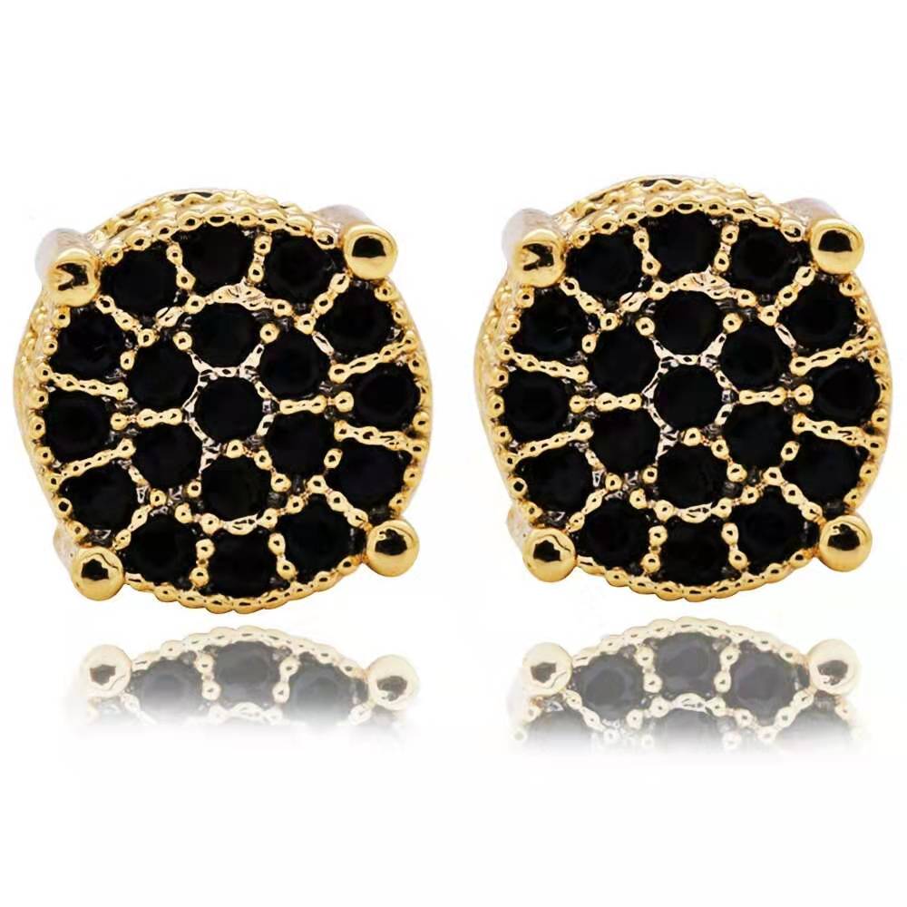 hip hop iced out ear studs for men luxury designer bling black diamond earrings 18k gold plated fashion ear jewelry birthday gifts