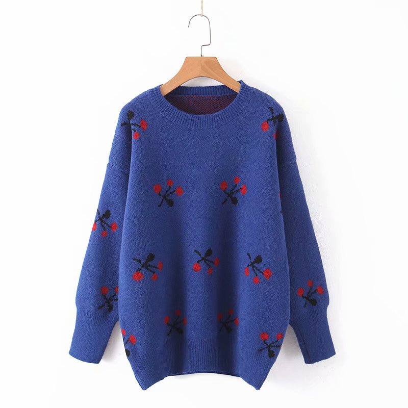 Best oversizeXQ8-55-9524 European and American fashion cherry printed sweaters, Blue
Best oversizeXQ8-55-9524 European and American fashion cherry printed sweaters, Blue