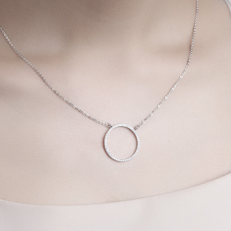 Handmade Round Hollow Necklace for Women Fashion 925 Sterling silver Engagement wedding Simulated Diamond Pendant with Necklace