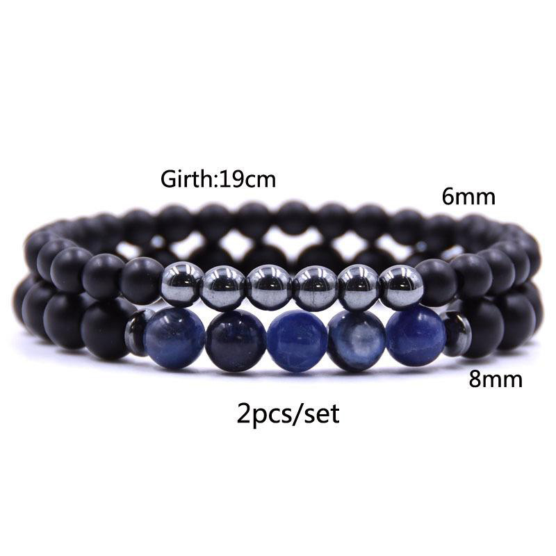 2PCS/Set Natural Stone Bracelets 8MM Tiger Eye Elastic Energy Stone Couple Charms Bracelet Women Men Fashion Jewelry Gift 5 Styles