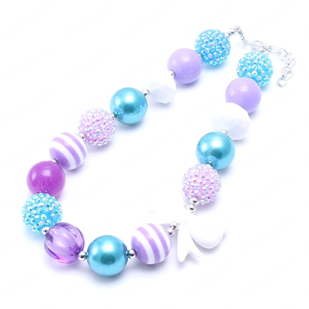 Girls Baby Chunky Necklace Fashion Kids Children Cute Bubblegom Bow Beads Chunky Necklace Toddle Party Jewelry