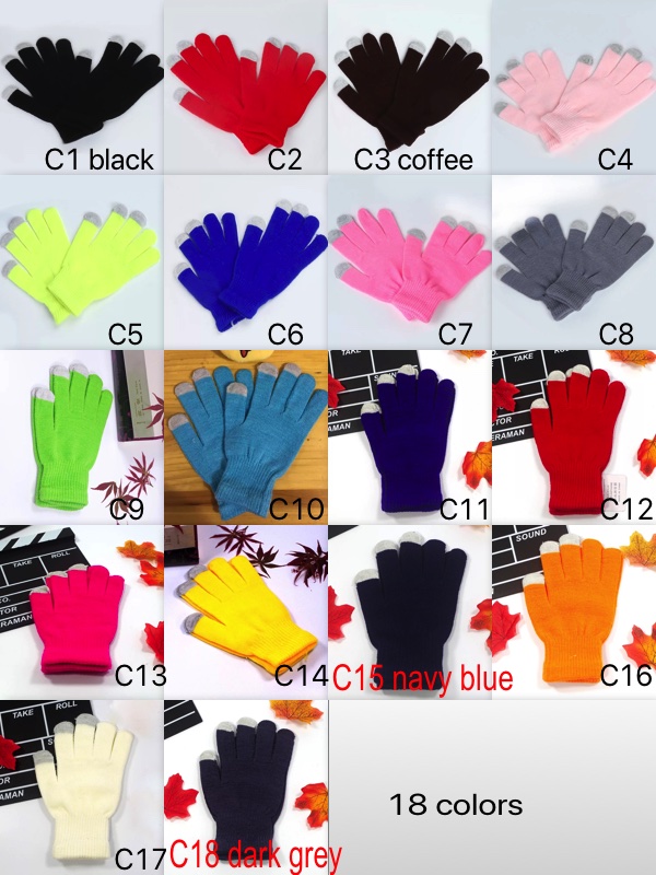 18 Colors Touch Screen Fingers Gloves Pure Color Knitted Mittens Unisex Design Winter Keep Warm Wholesale Price