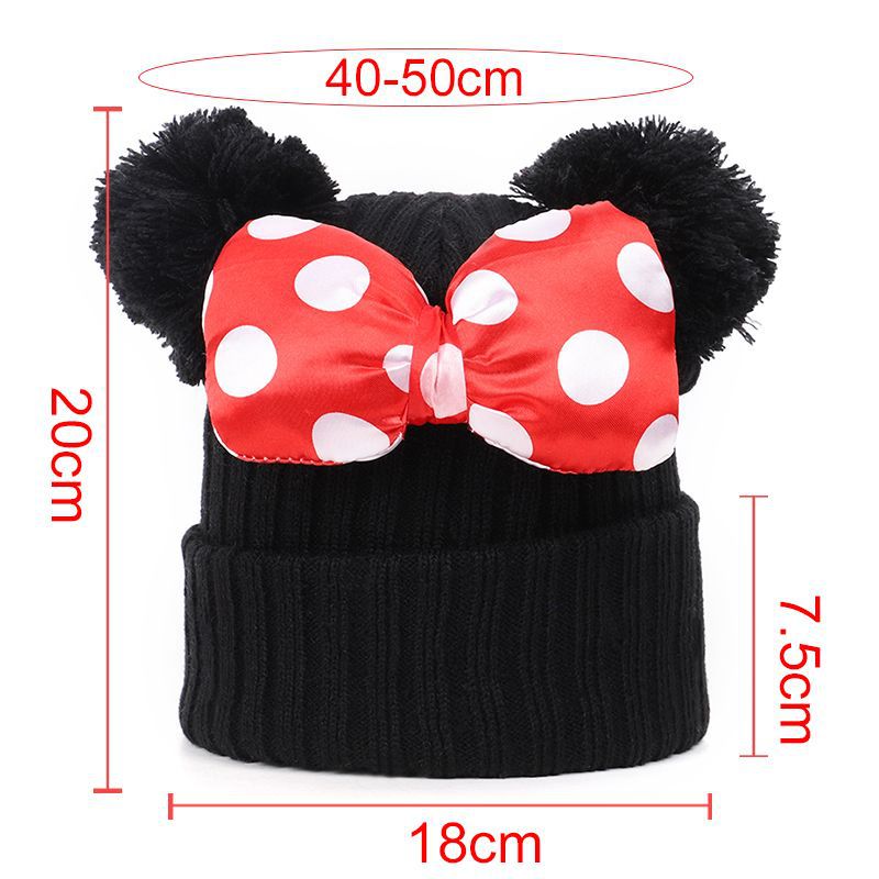 2020 4 Colors Baby Pom Pom Beanie Cap Toddler Kids Baby Girls Winter Warm Crochet Knitted Hat Double Fur Ball Dot Bow Printed Bow Hats M748