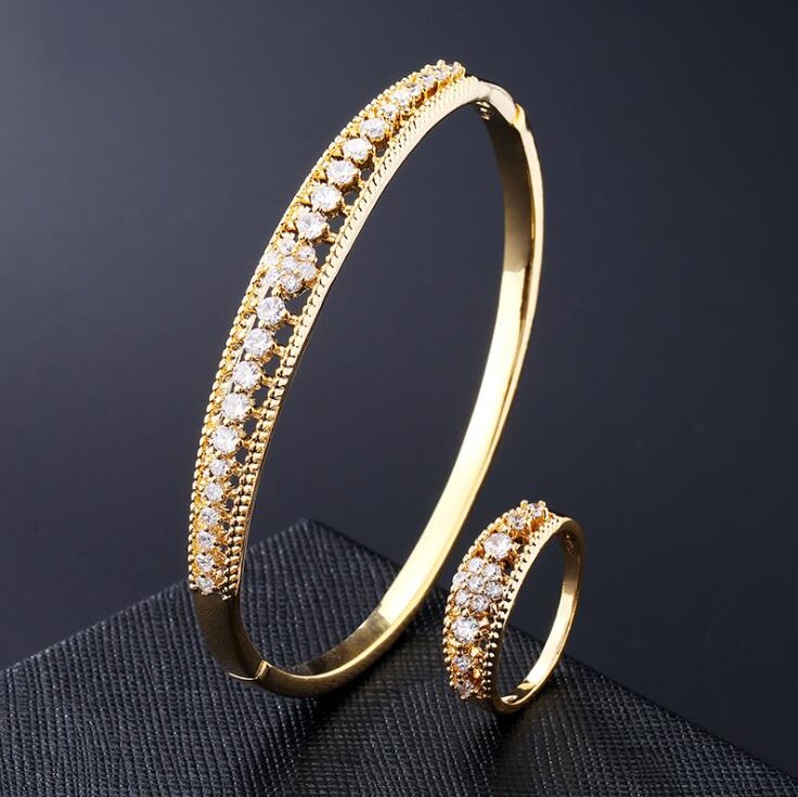 Handmade New Style Classical Fashion Jewelry Set 925 Sterling Silver&Gold Fill Round Flower Bangle Women Wedding Open Ring For Lovers' Gift