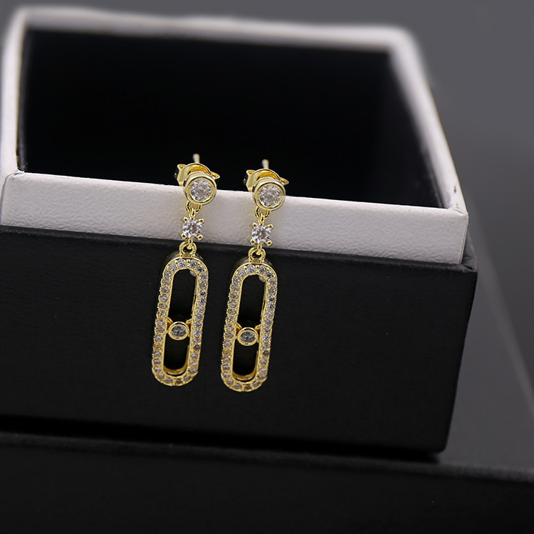 Wholesale- Exquisite inlaid copper micro hollow rectangular stone stud Earrings double color gold color earrings for women jewelry