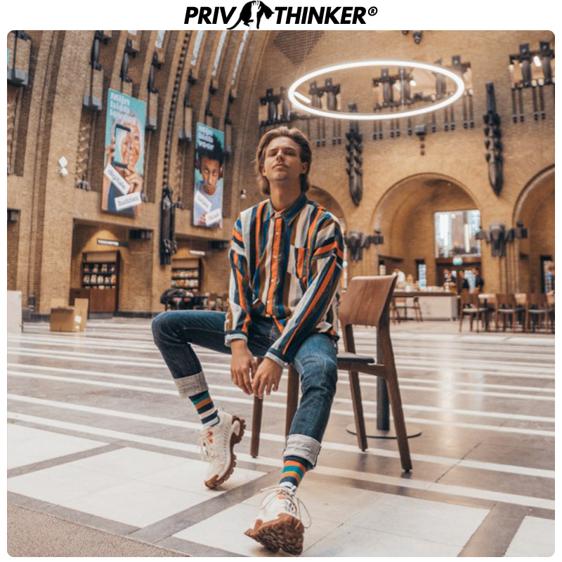 Privathinker Japanese Colorful Striped Men Shirt New Spring Man Basic Long Sleeve Blouse Korean Male Casual Shirts