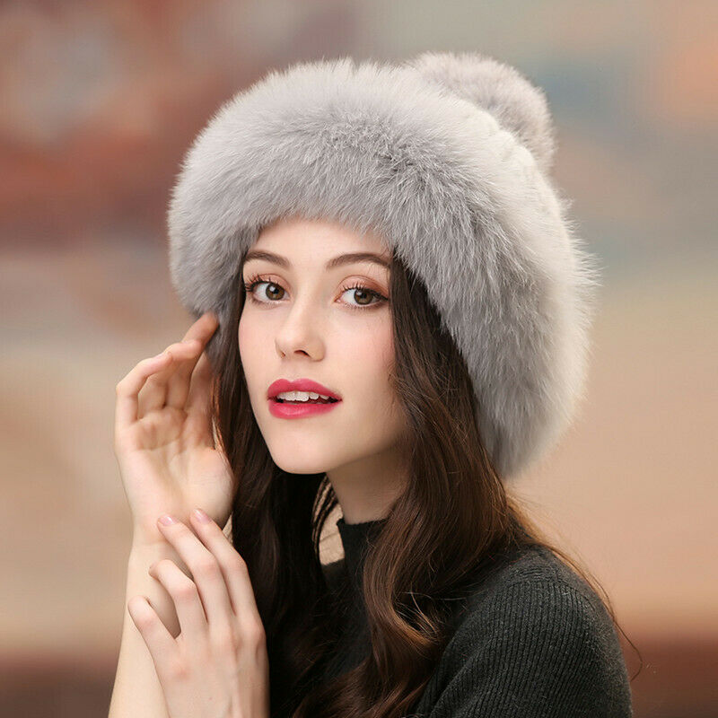 Real Mink Fur Christmas Hats Real Fox Fur Brim Winter Warm Cap For Women 9Colors