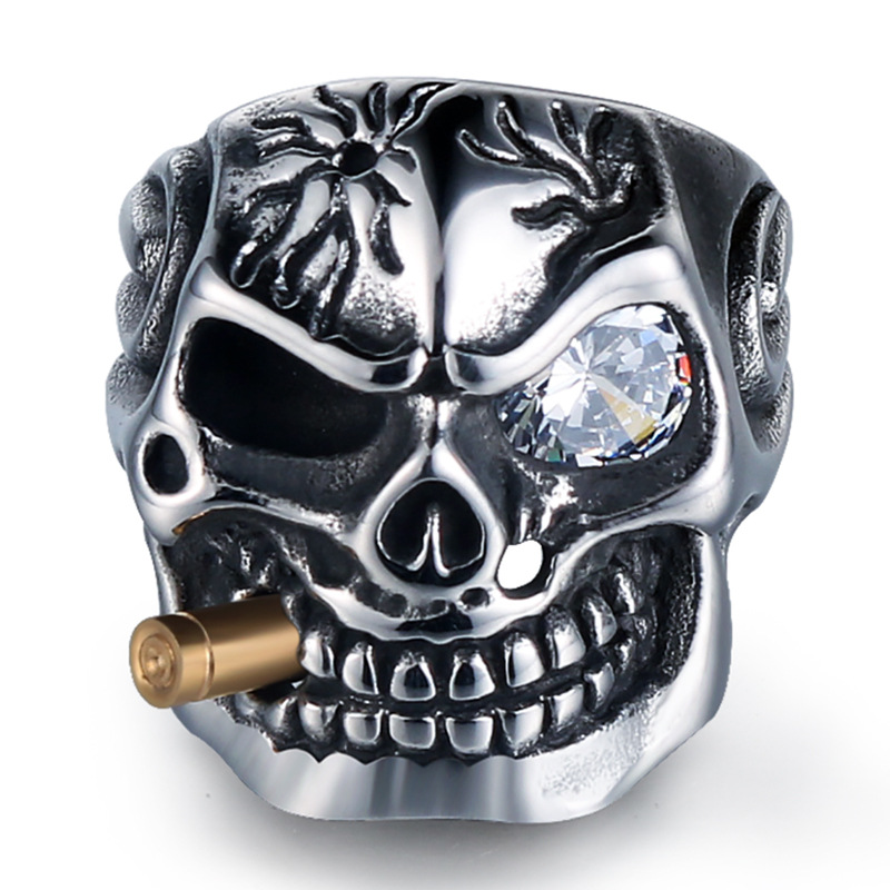 Hegemonic Diamond Skull Titanium Steel Ring Personality PunK Men039s Ring Jewelry European and American