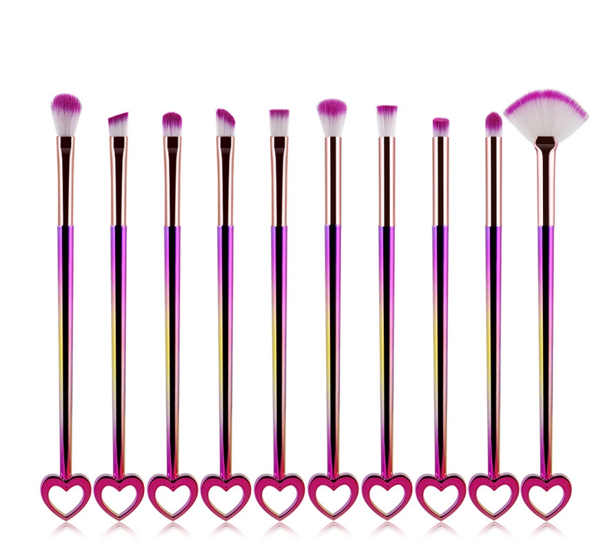 Heart Shape Makeup Brushes Gradient Color Makeup Brushes Sets 10pcs/set Bling Face Eye Shadow Foundation Cosmetic Brush Pinceles De Maquillaje