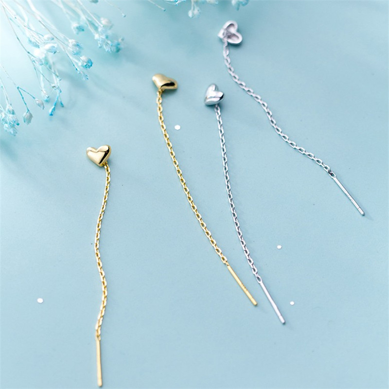 925 Sterling Silver Long Chain Earring For Women Girls New Sweet Heart Dangle Drop Earrings Ear Line Tassel Earring