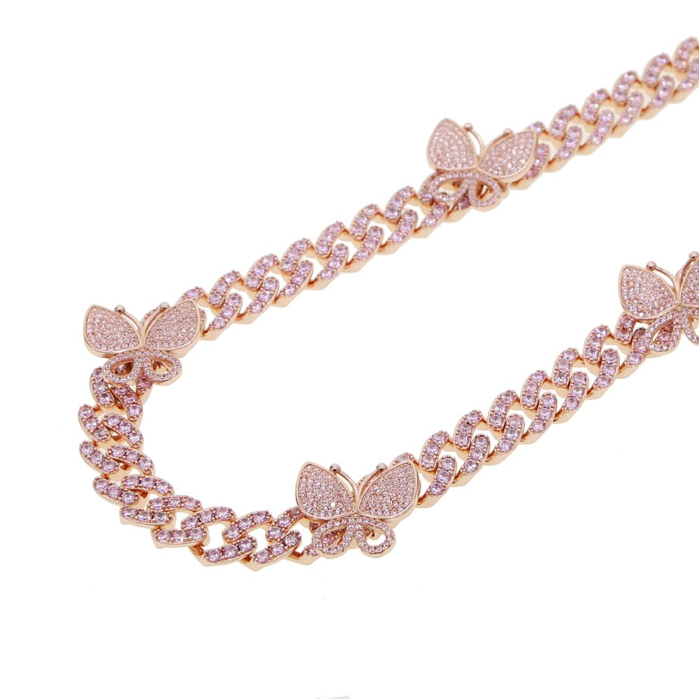 12mm New fashion Sparking iced out bling cz Miami cuban link chain Butterfly choker Necklaces for women Men Hip Hop Jewelry