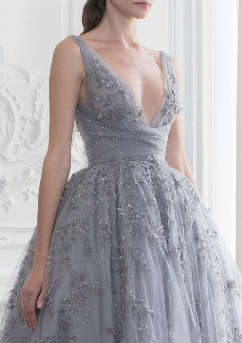 Stylish Beaded Princess Prom Dresses Paolo Sebastian Short Sequined Evening Gowns Deep V Neck A Line vestidos de fiesta Tulle Formal Dress