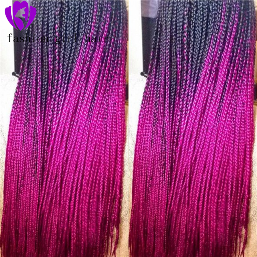 Top Quality Braided Synthetic Wig Dark Roots Ombre Pink African American Braids Synthetic Lace Front Wig For Women