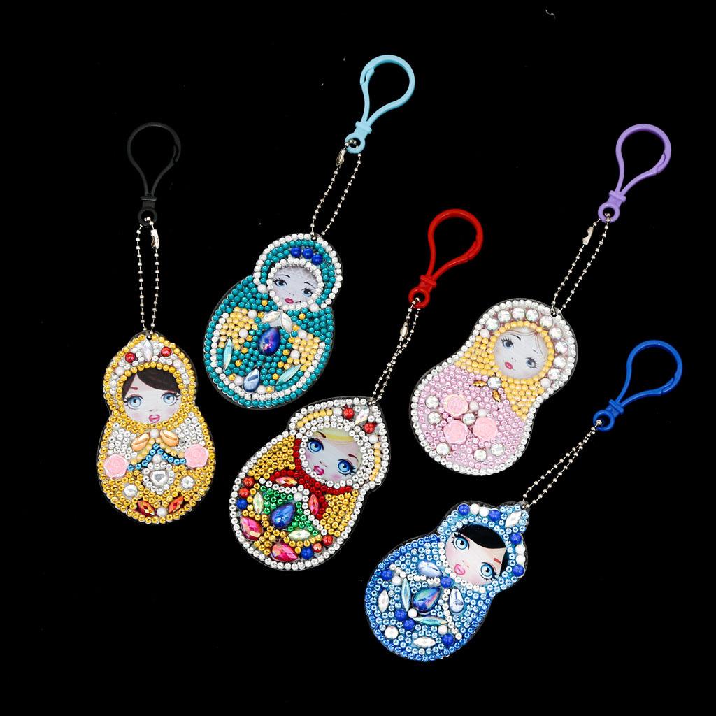 Diy Key Chain Accessories 5D Rhinestone Painting Keychain Key Ring Key Chain Keyring Embroidery Pendant Bag Charms 5pcs/set